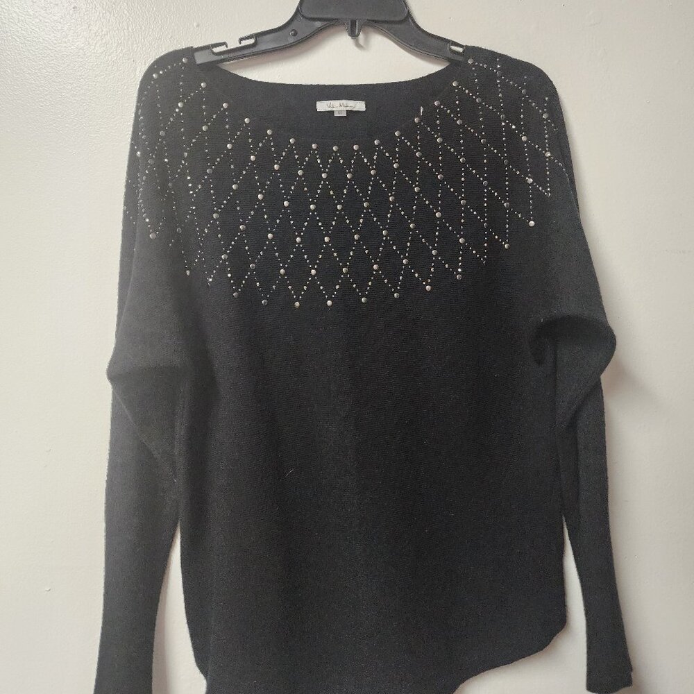 Vila Milano Dressy black wool blend crewneck sweater Medium Party Goth Dressup